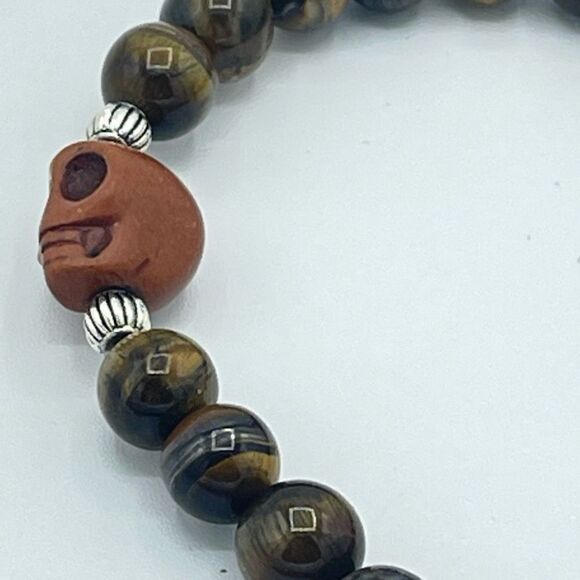 Crystal beaded stretch bracelet ONE NEW yellow tiger eye cross skull reiki medit - Picture 3 of 9